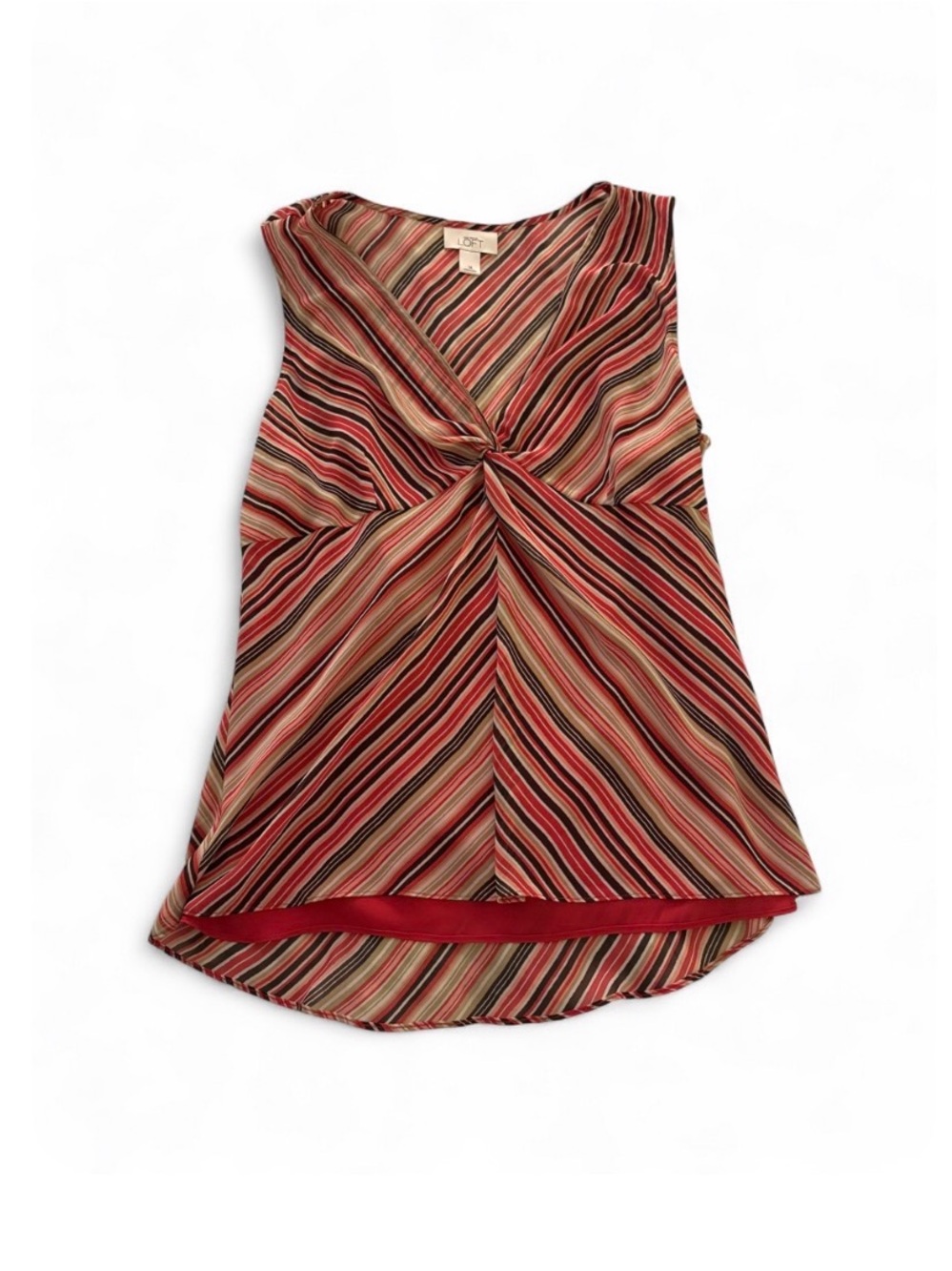 Vintage Y2K Ann Taylor Loft red, beige, and brown diagonal striped blouse